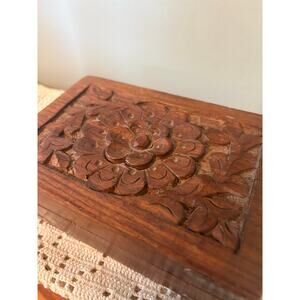 Vintage 70s carved wooden trinket box